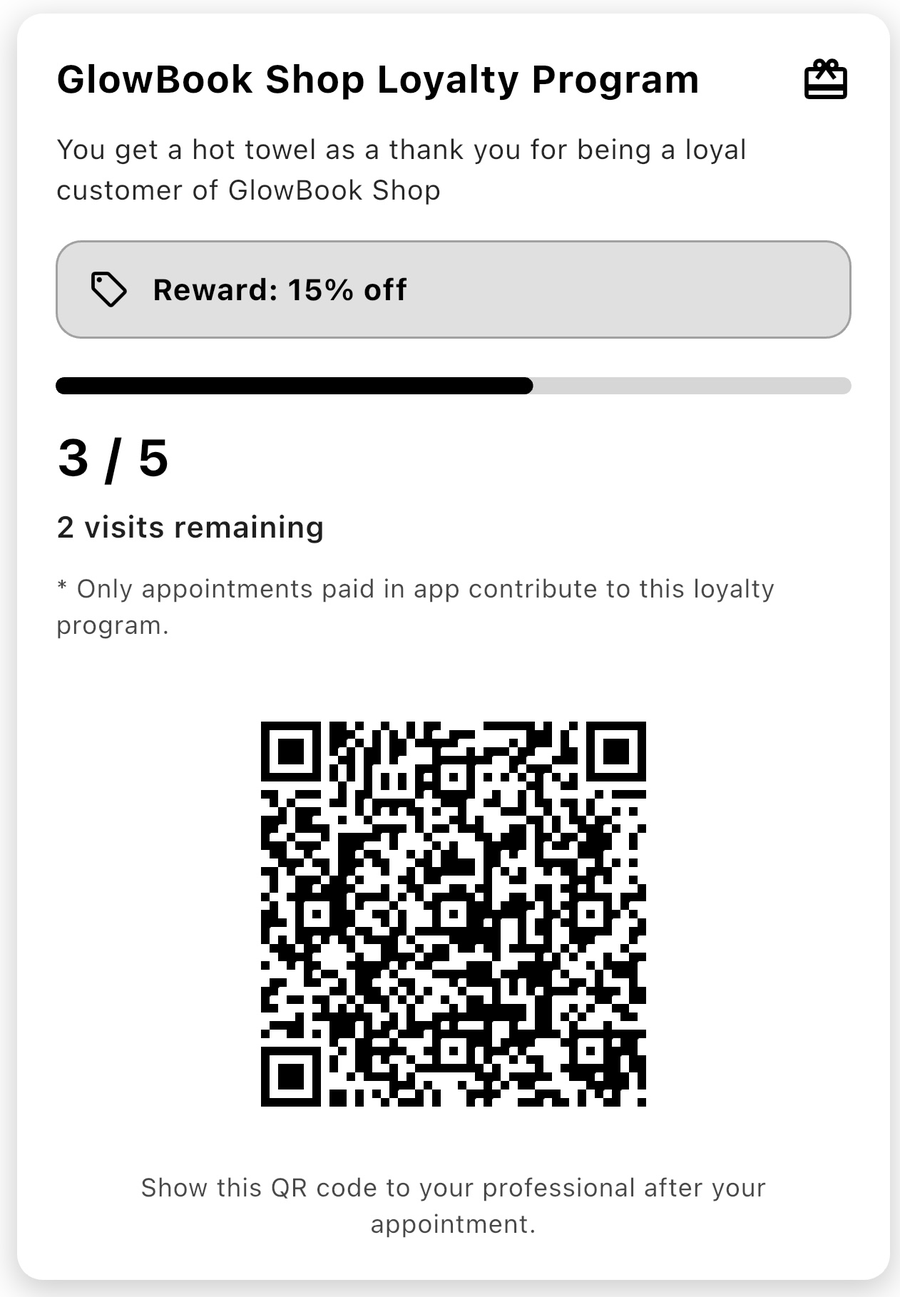 GlowBook loyalty card