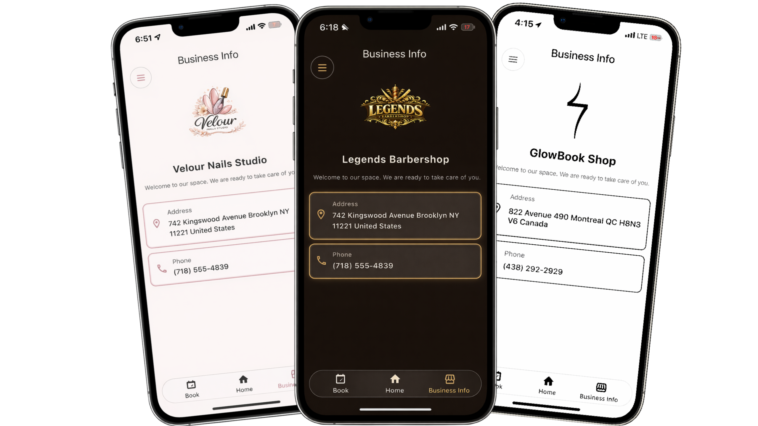 GlowBook running on 3 phones