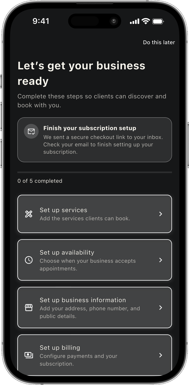 Setup checklist: let's get your business ready